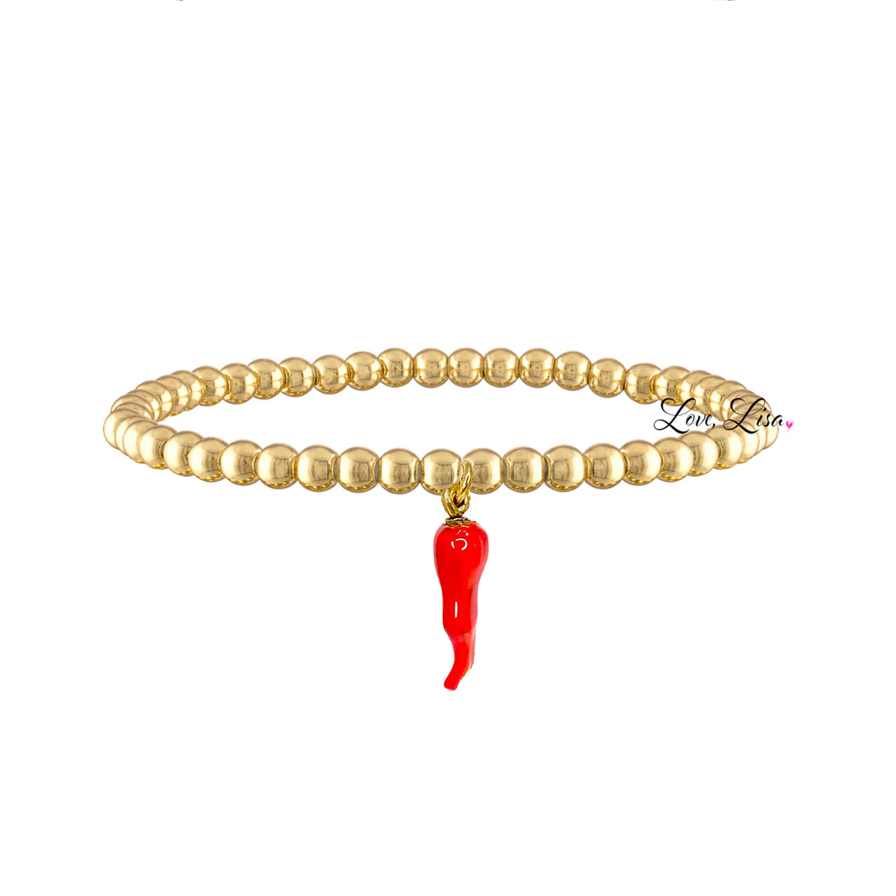 4mm gold beaded Italian Horn Red Bracelet Stretch