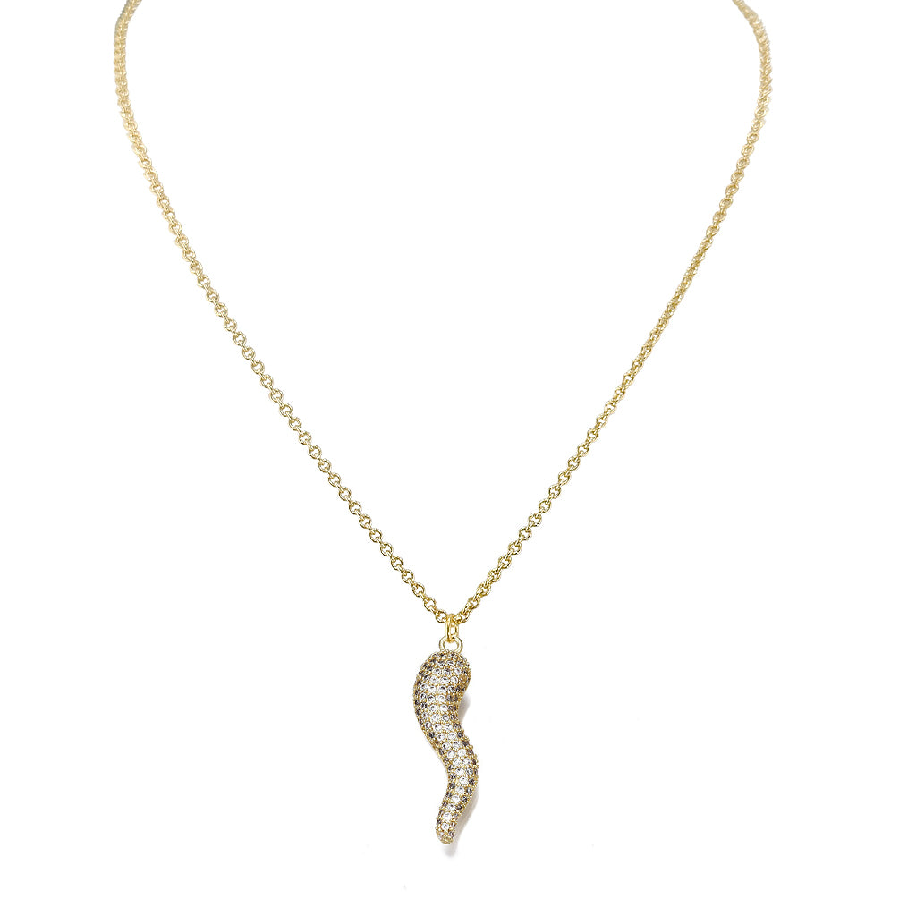 Love Lisa large pave Italian horn necklace gold crystal cornicello pendant protection jewelry statement necklace
