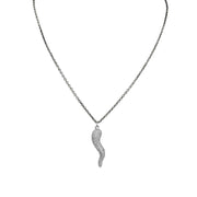 Gia Large Glam Pavé Horn Necklace in gunmetal with Italian Cornicello charm on 16 inch chain