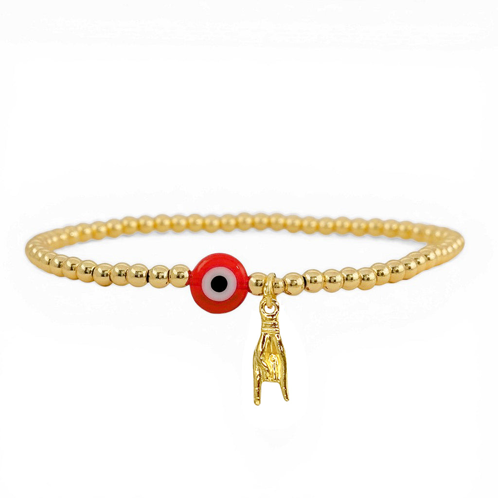 Gia Italian Good Luck Anklet Love Lisa gold evil eye and Mano Cornuto jewelry