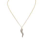 Gia Large Glam Pavé Horn Necklace in gold with Italian Cornicello charm on 16 inch chain