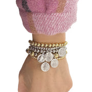 Love Lisa model wearing Gia Religious Prayer Bracelet Stack faith jewelry