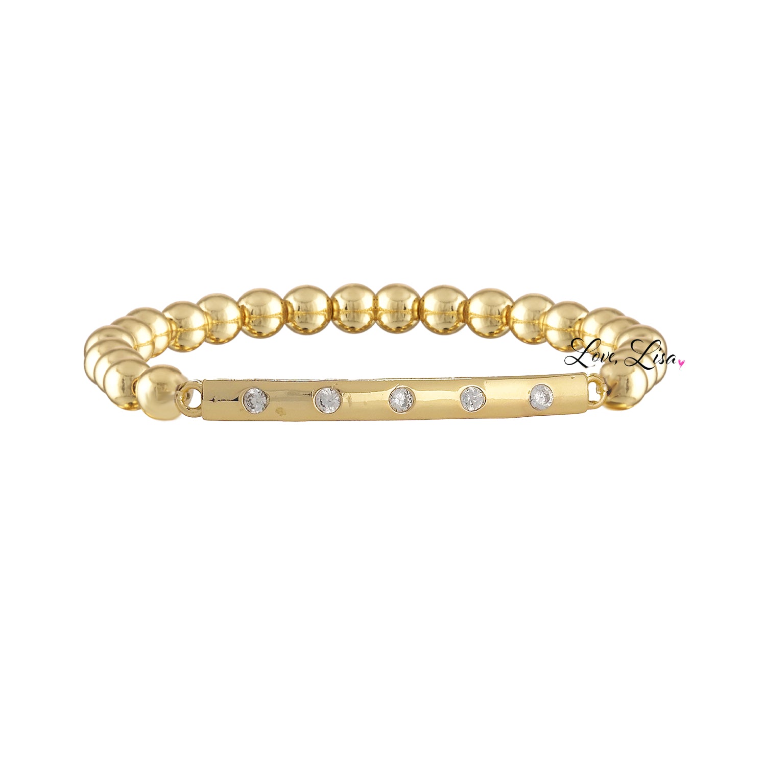 Gianna CZ Bar Bracelet Love Lisa gold beaded bracelet with cz stones