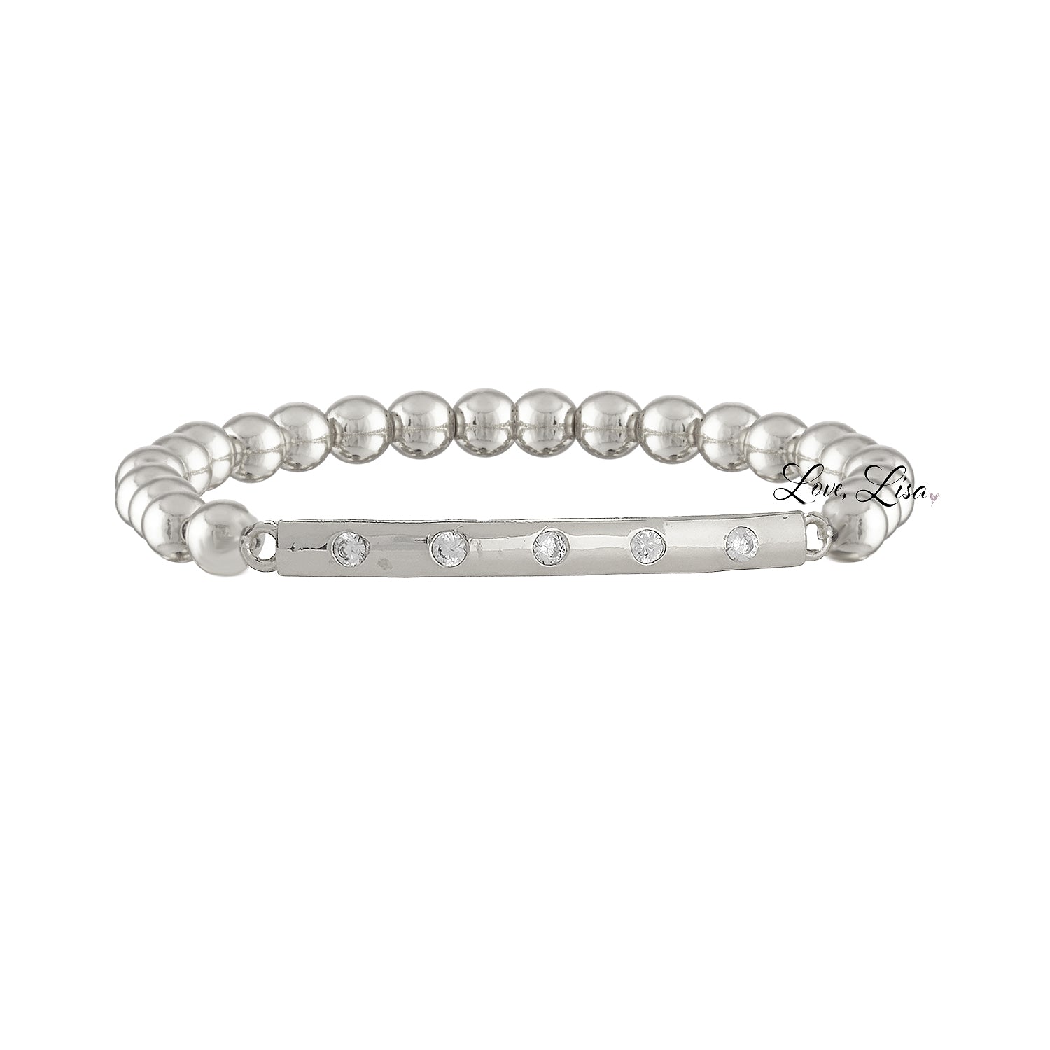 Gianna CZ Bar Bracelet Love Lisa silver beaded bracelet with cz bar