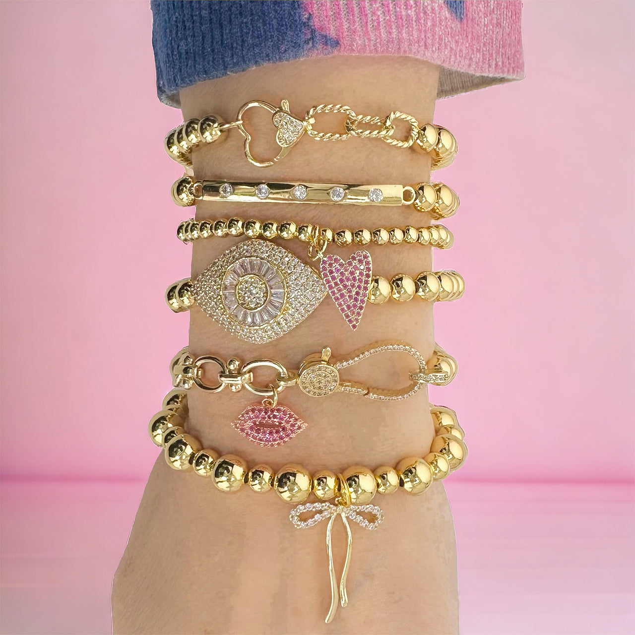 Love Lisa stacked bracelets featuring Gianna CZ Bar Bracelet gold
