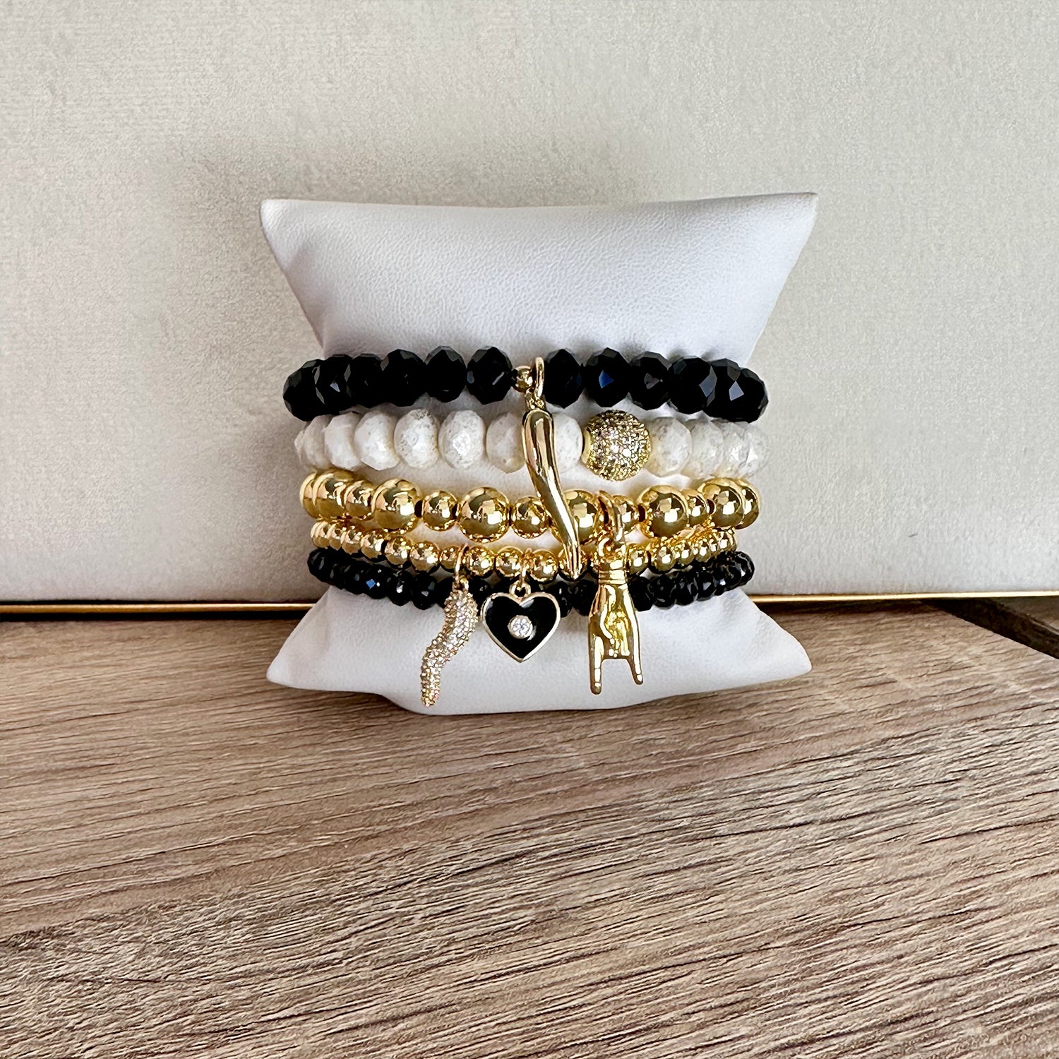 Gianna Italian Horn Stack of Beaded Bracelets Love Lisa display