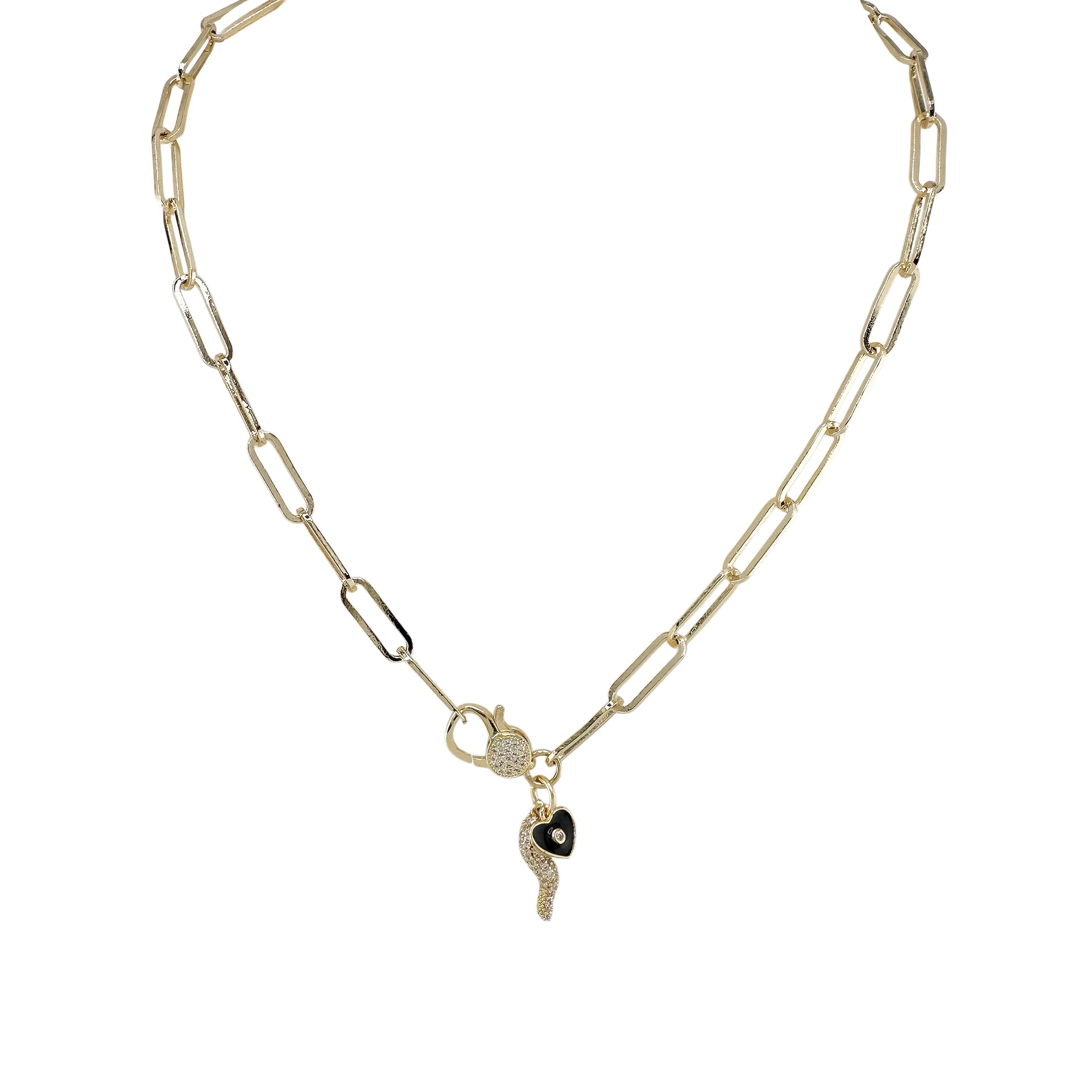 black and gold protective charm necklace with Italian horn detail