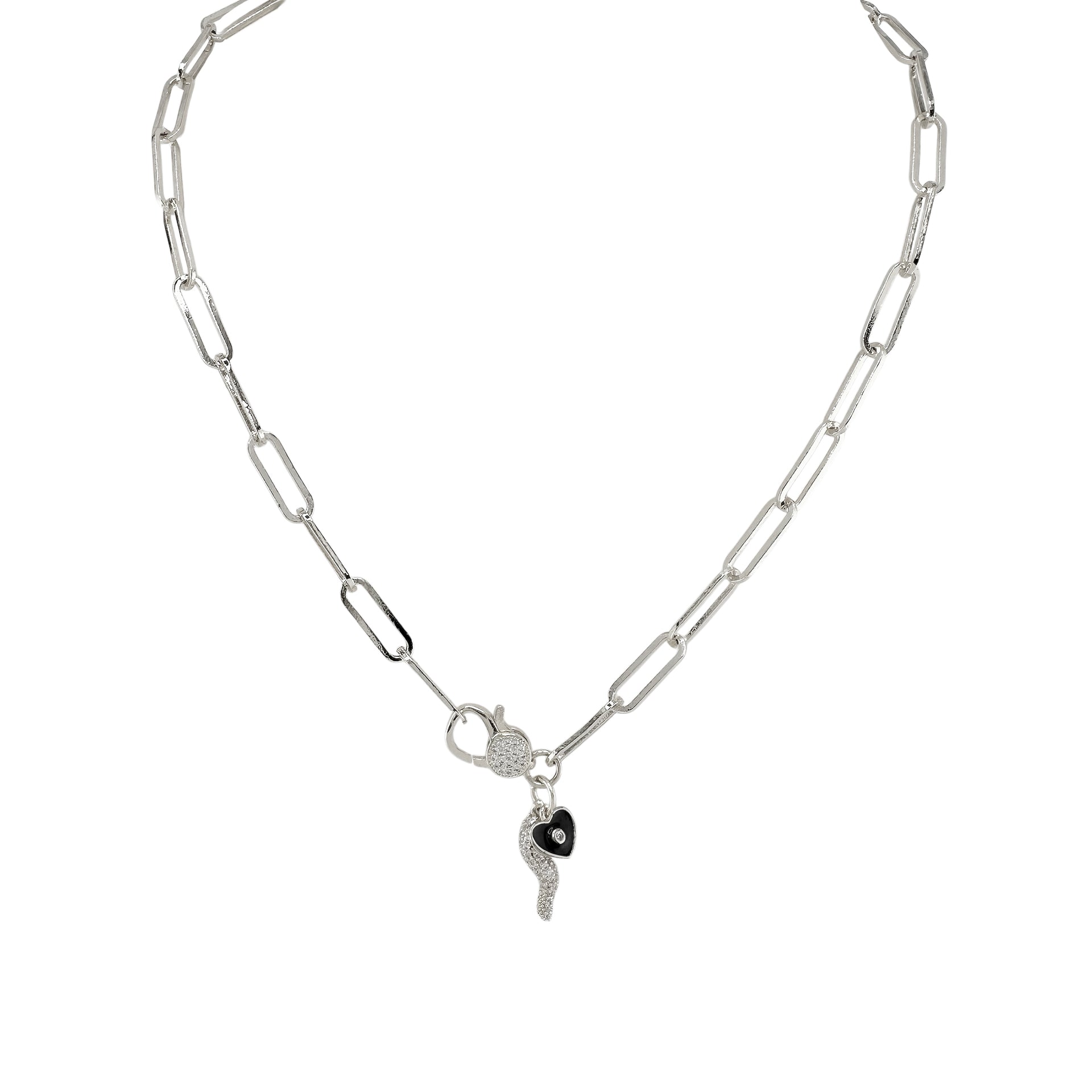 black and silver protective charm necklace with Italian horn detail