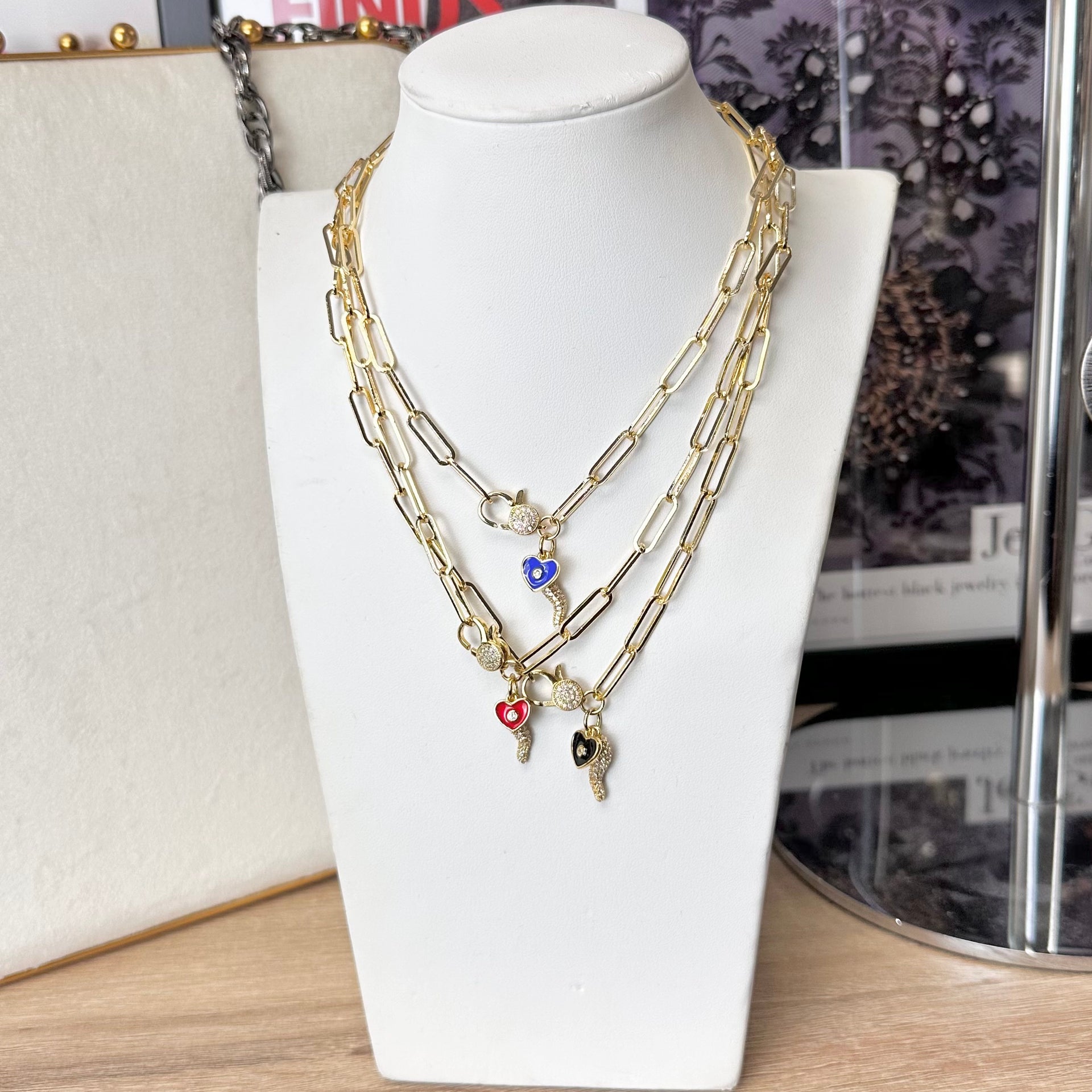 multi-color Giovanni necklaces layered on neck display