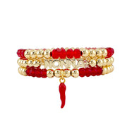 red and gold love lisa glam family bracelet stack with sparkling crystal beads perfect family gift jewelry for mom grandma and nonna