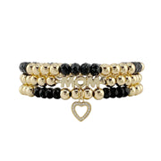 black and gold glam family bracelet stack love lisa jewelry elegant beaded design with mom and symbolic heart charm