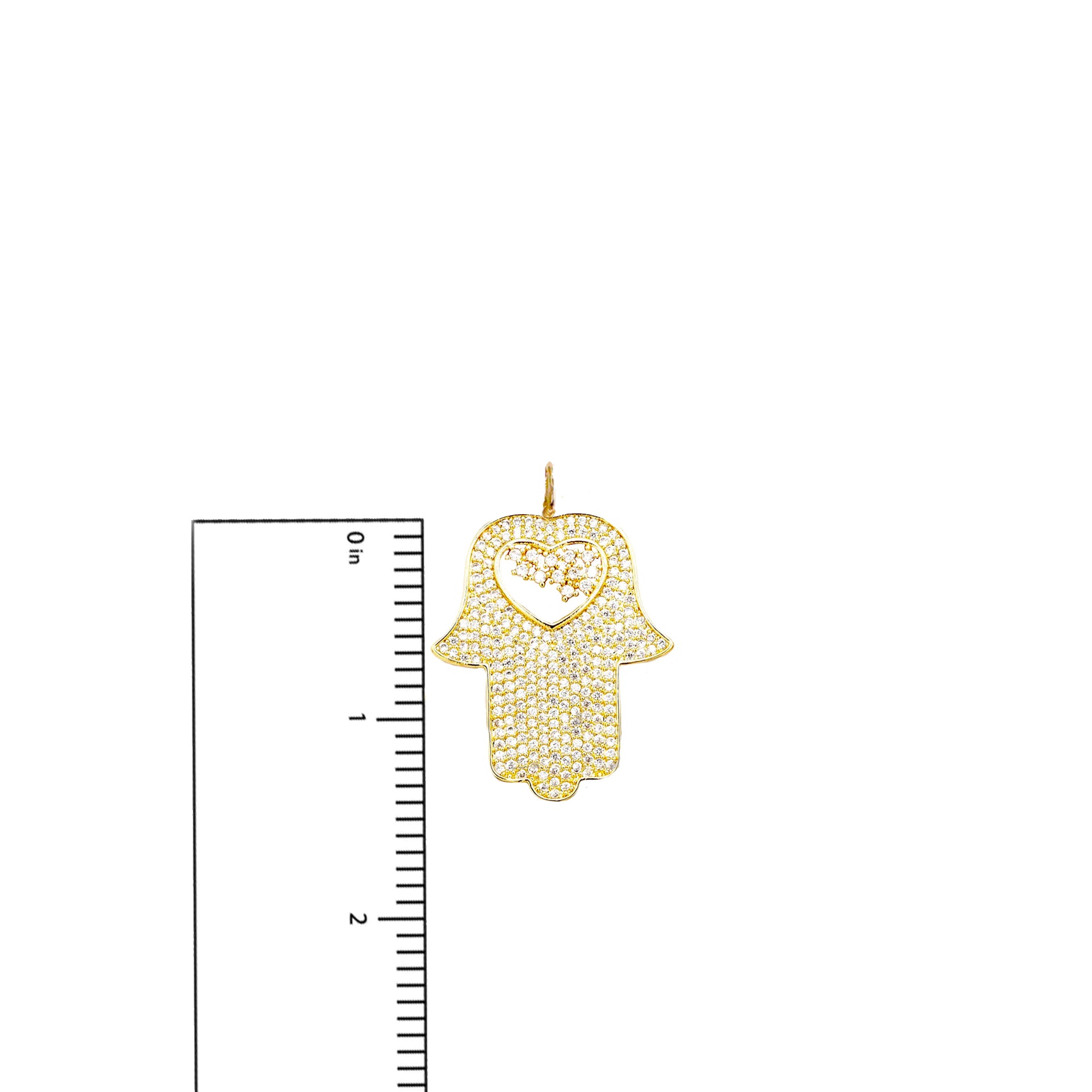 Glam Hamsa Charm Gold Shown Next To Ruler For Size