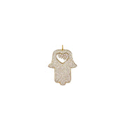 Glam Hamsa Charm in gold with heart cutout and pavé crystals