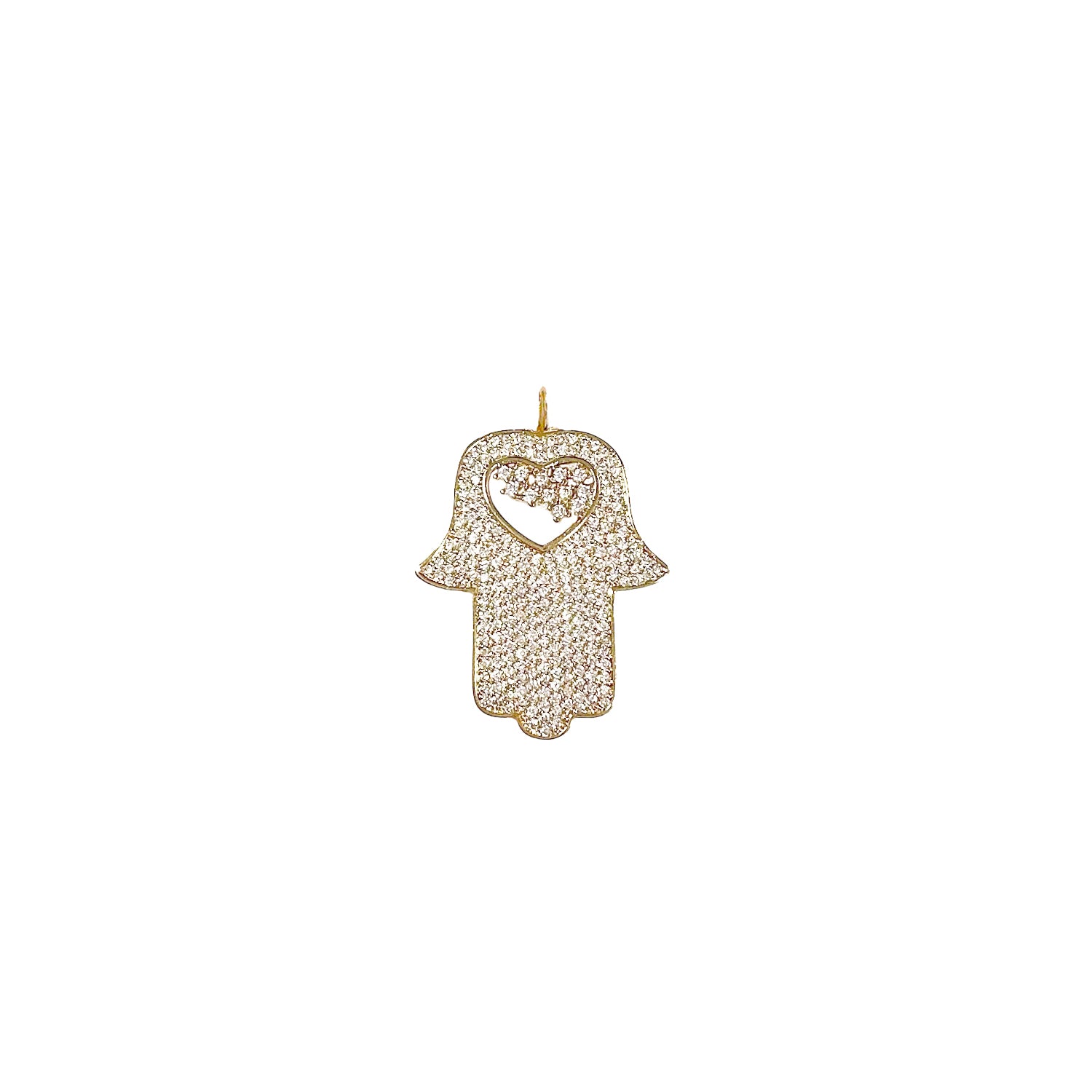 Glam Hamsa Charm in gold with heart cutout and pavé crystals