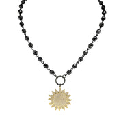  Gold sun celestial necklace with black beads