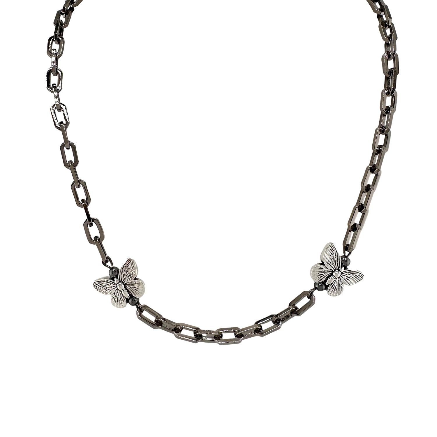 Love Lisa Grace Butterfly Necklace gunmetal chain front view