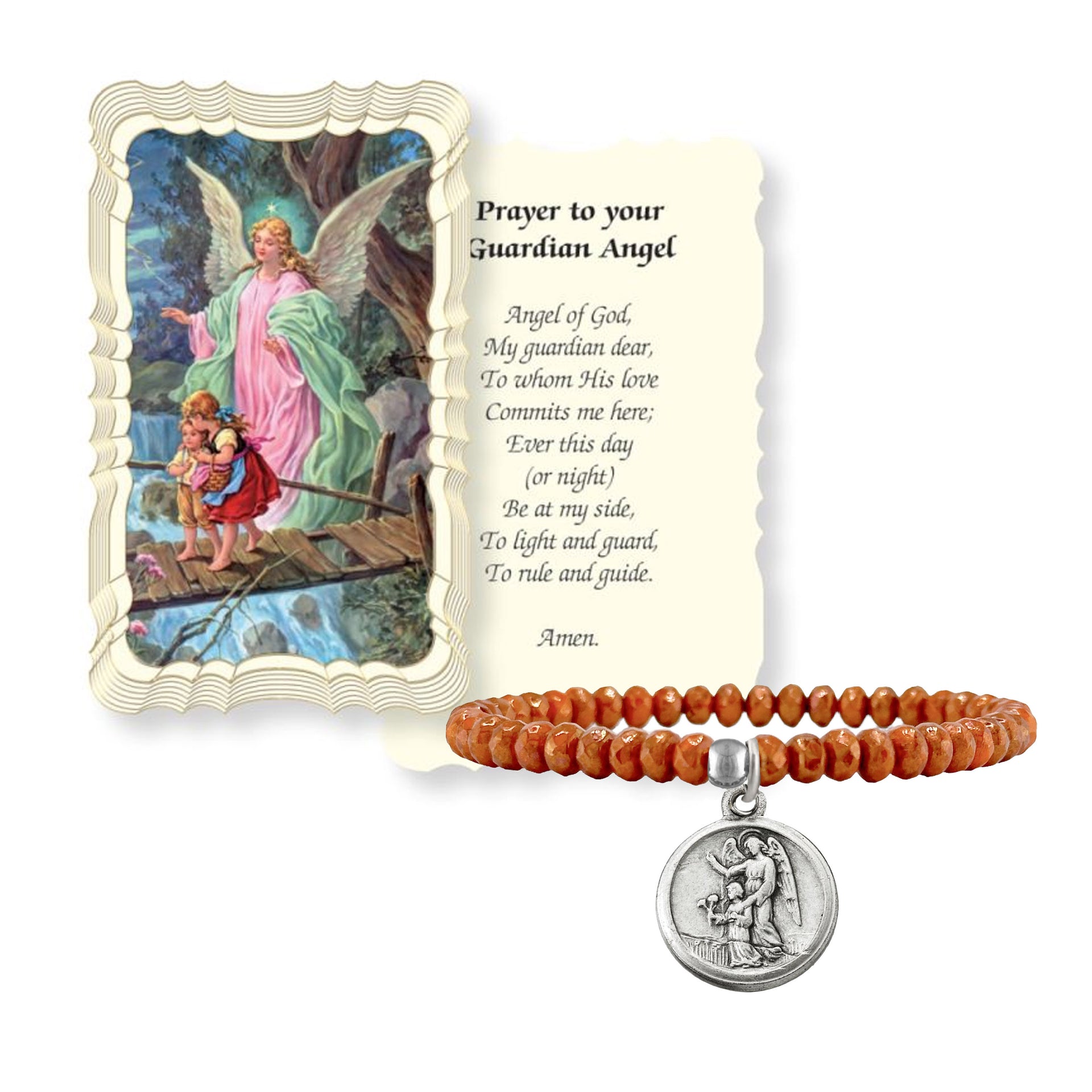 Guardian angel prayer card and bracelet