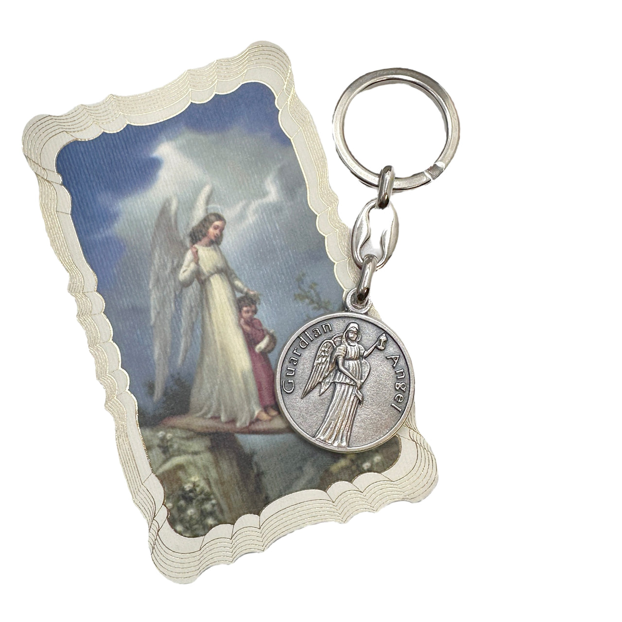 Guardian angel keychain and prayer card front and back