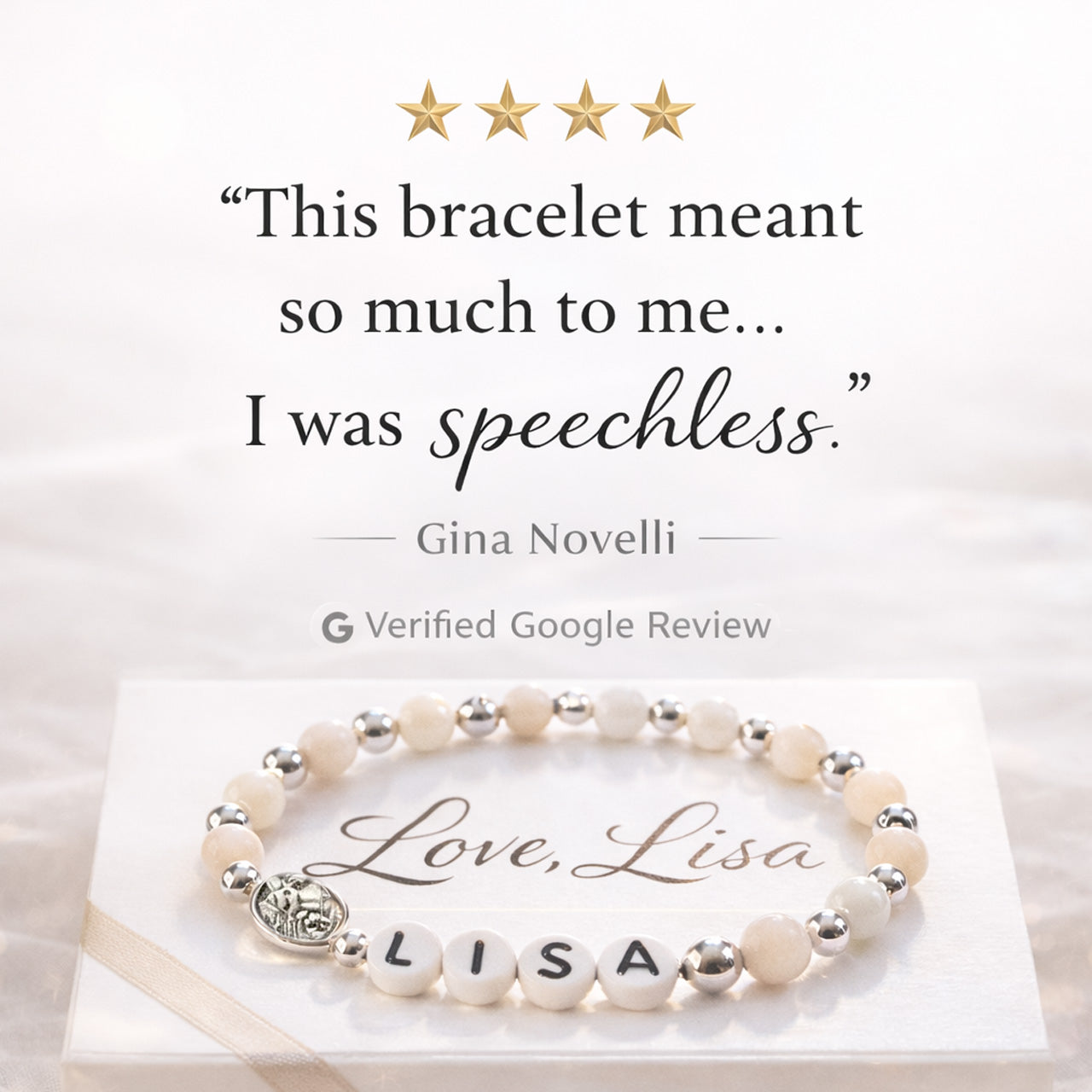 guardian angel name bracelet with prayer card personalized jewelry Love Lisa