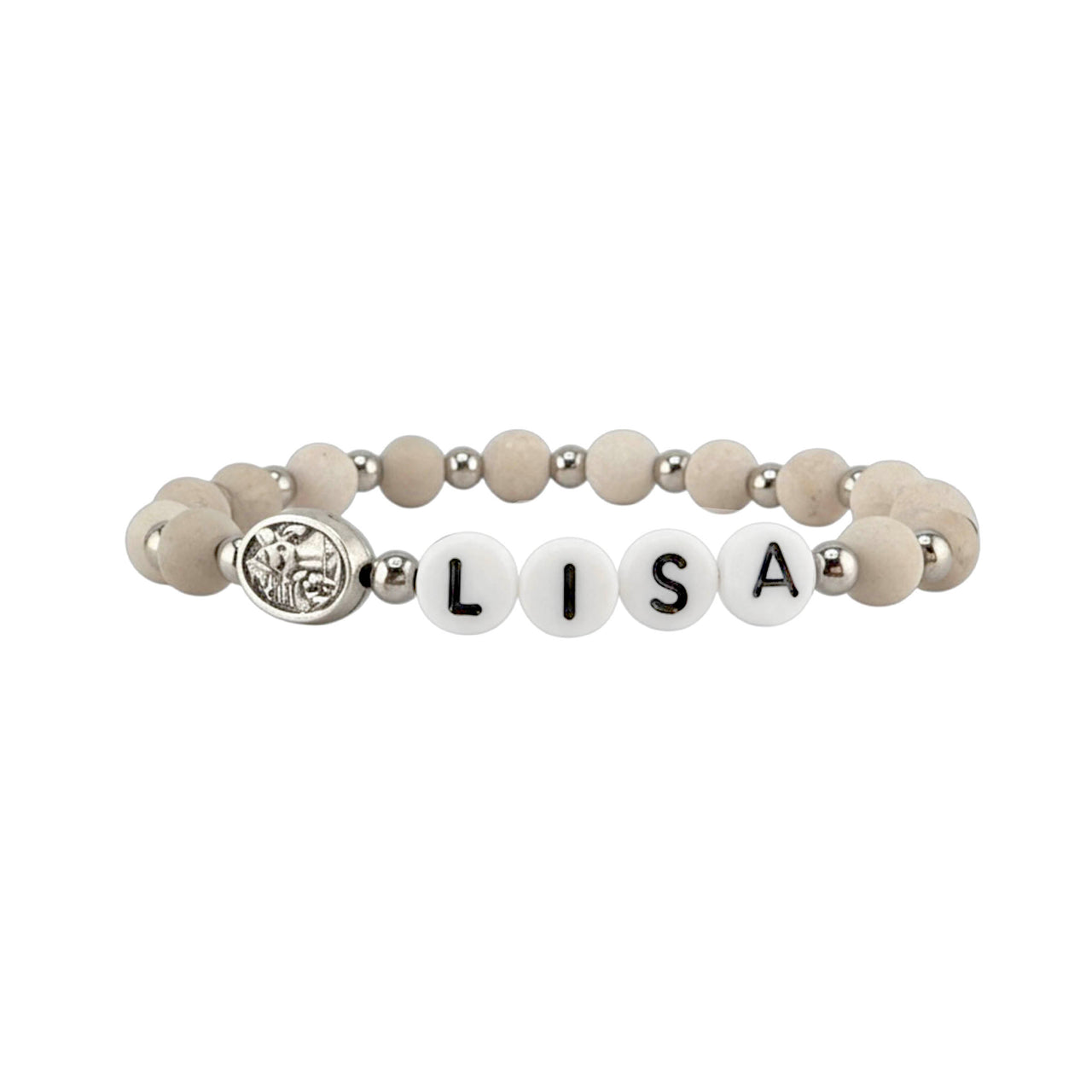 ivory jade guardian angel personalized name bracelet with letter beads Love Lisa