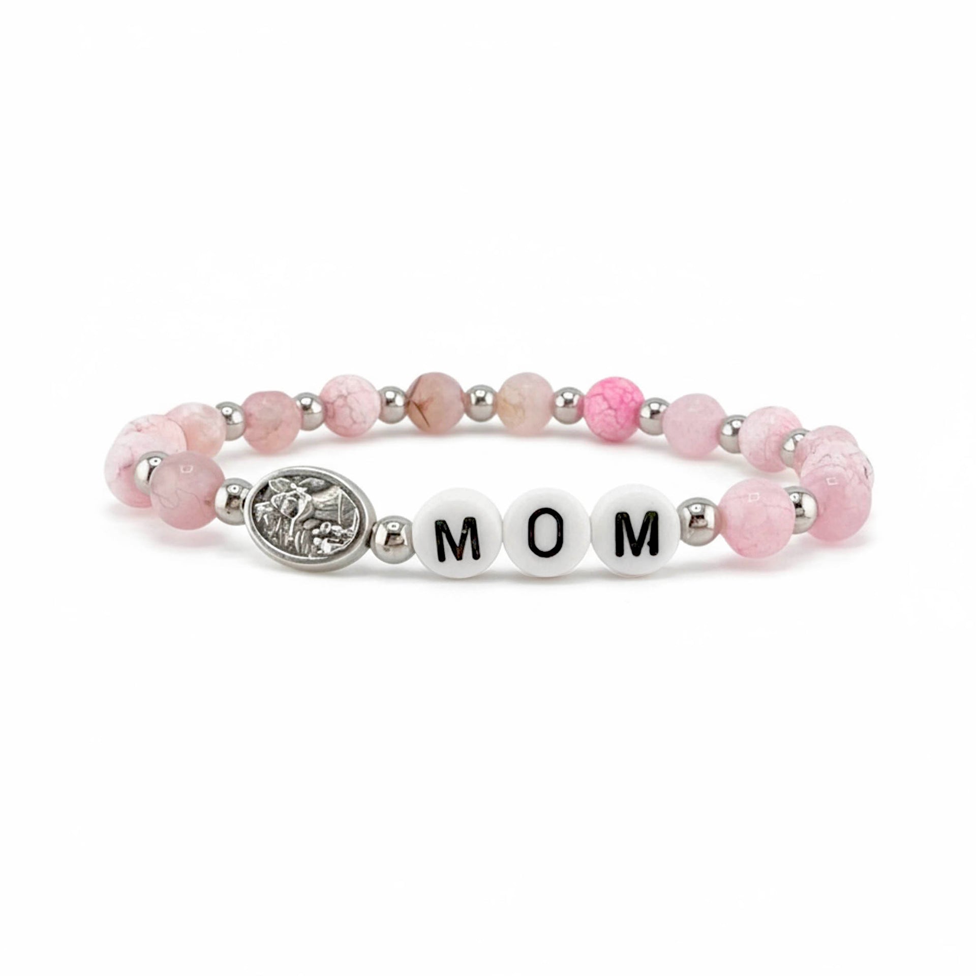 pink fire agate guardian angel name bracelet custom letter beads Love Lisa