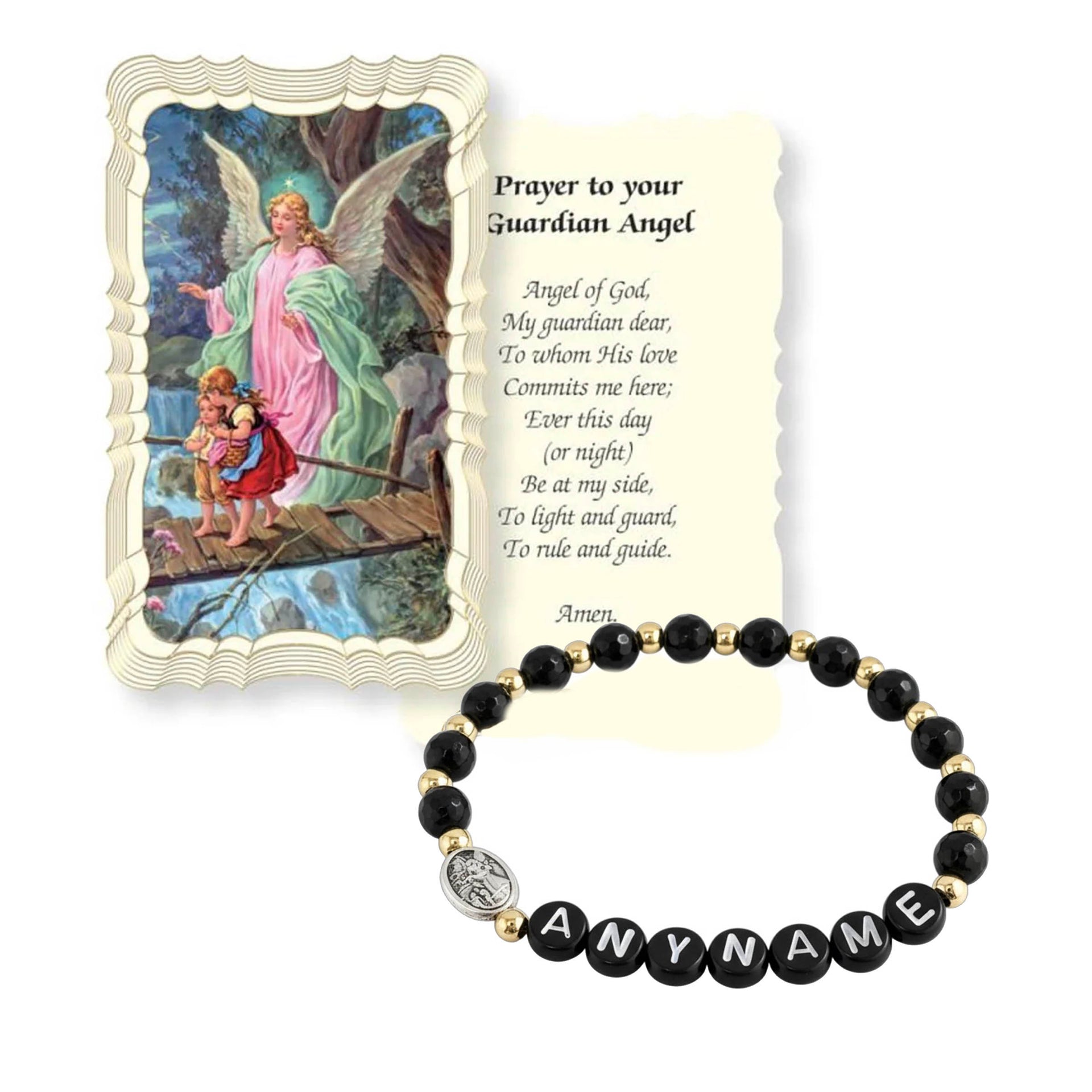 guardian angel name bracelet with prayer card personalized jewelry Love Lisa