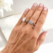 Love Lisa Guardian Angel Saint Michael Stretch Ring worn on hand with silver beaded rings and devotional medal charm