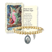 gold guardian angel wing beaded bracelet with prayer card faith jewelry