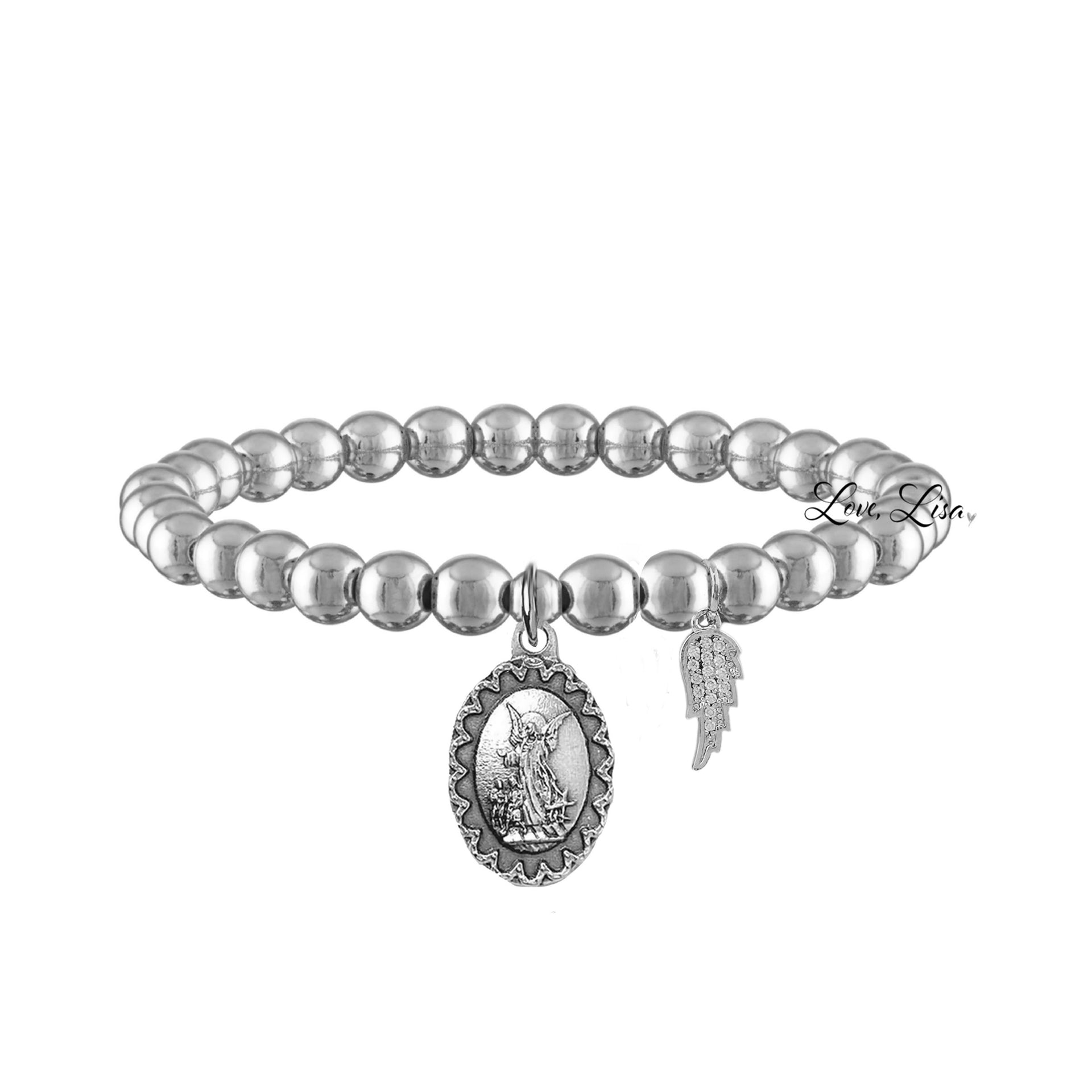 silver guardian angel wing beaded bracelet with angel charm