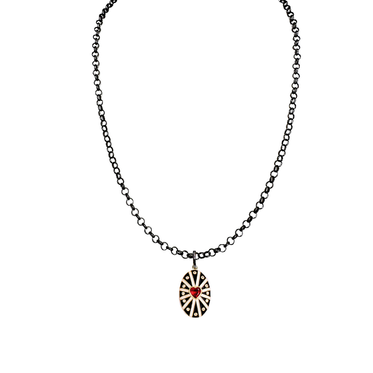 Casi 20" Oval Enamel Striped Heart Pendant Necklace