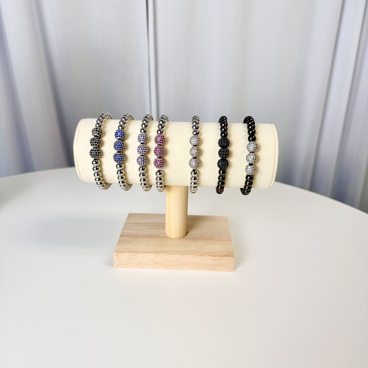 display of gwen triple pave beaded bracelets in assorted colors