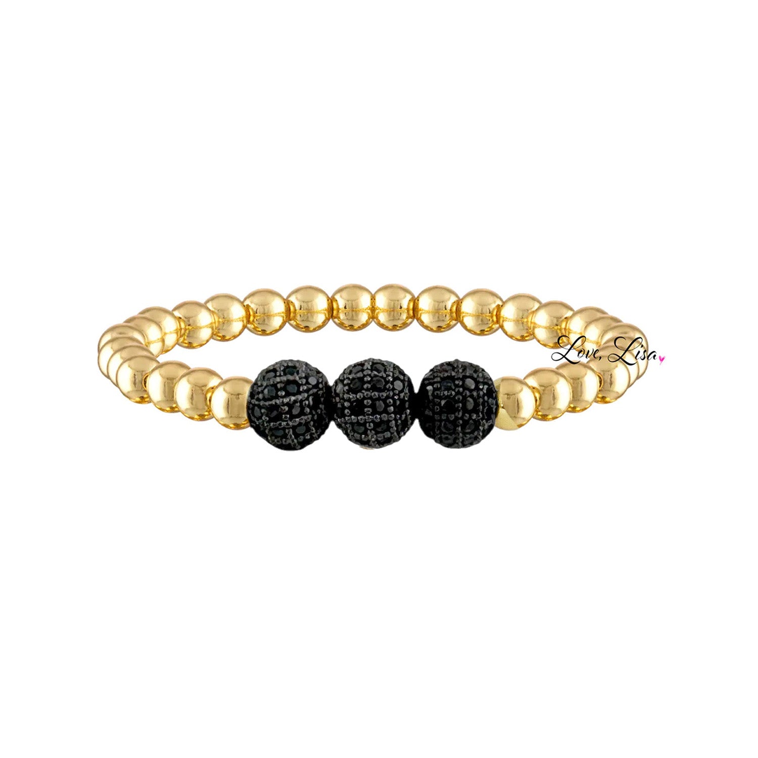 gold bracelet with black pave beads modern statement bracelet