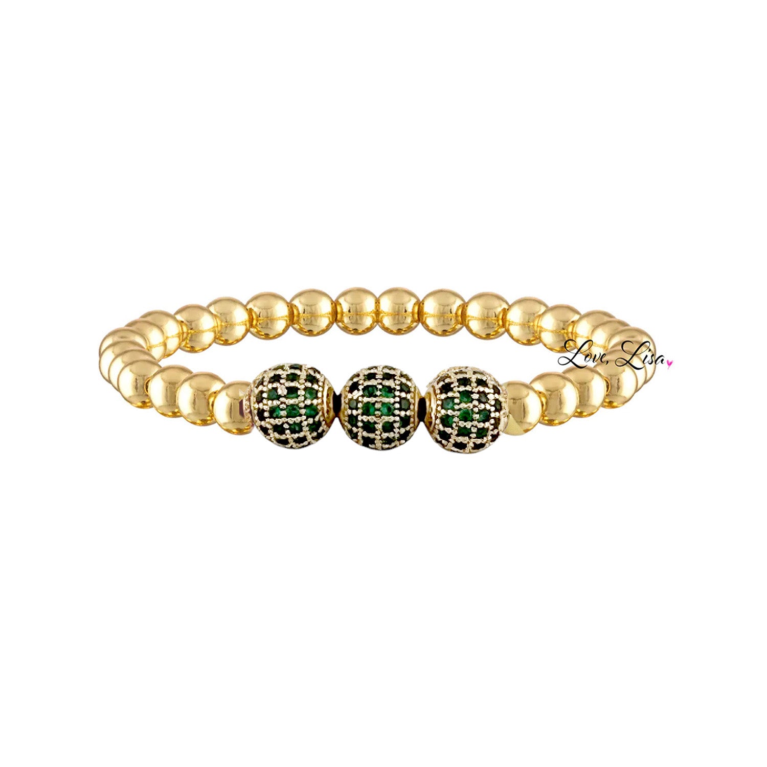 gold beaded bracelet with green pave beads fashion accessory