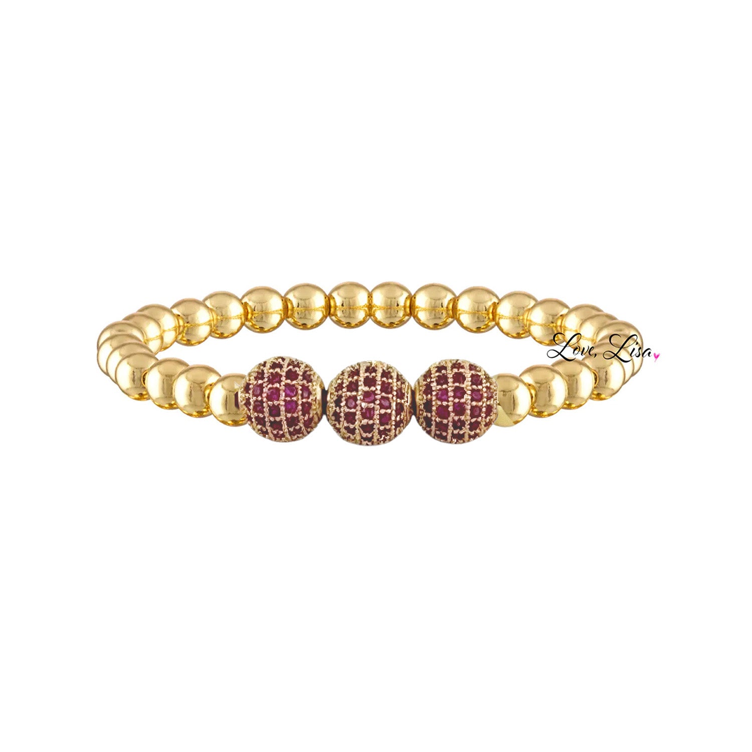 gold bracelet with pink pave beads feminine sparkling jewelry