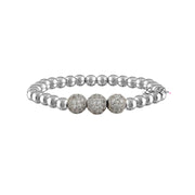 silver beaded bracelet with clear pave beads elegant jewelry