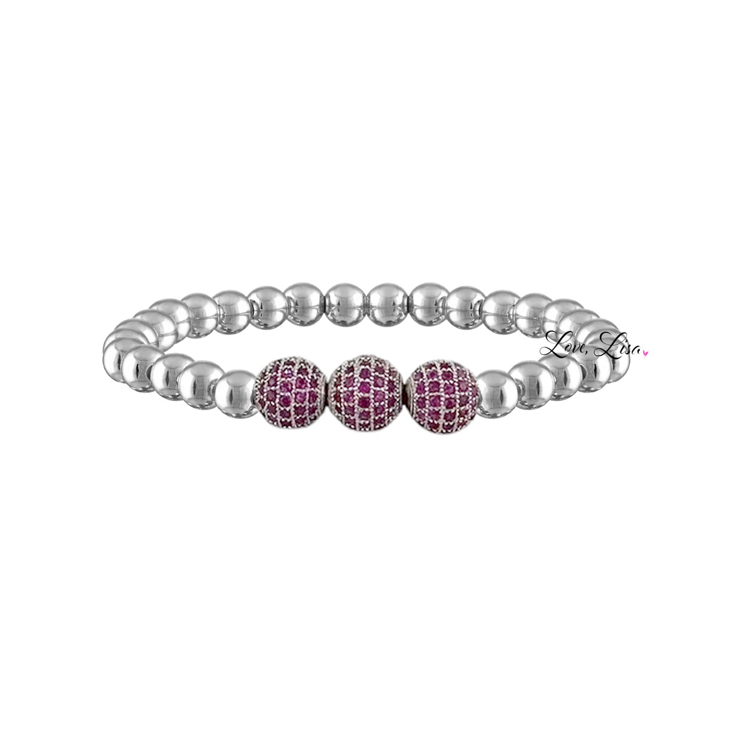 silver bracelet with pink pave beads delicate jewelry gift