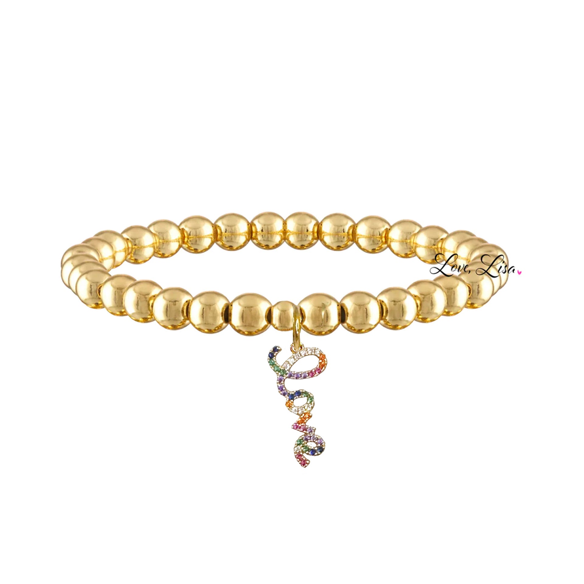gold bracelet with rainbow pave love charm colorful jewelry gift