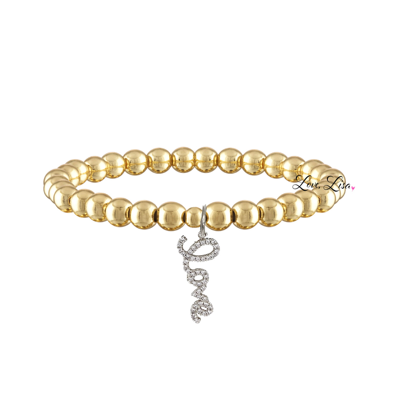gold beaded bracelet with silver love charm elegant stackable jewelry