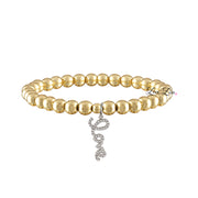 gold beaded bracelet with silver love charm elegant stackable jewelry