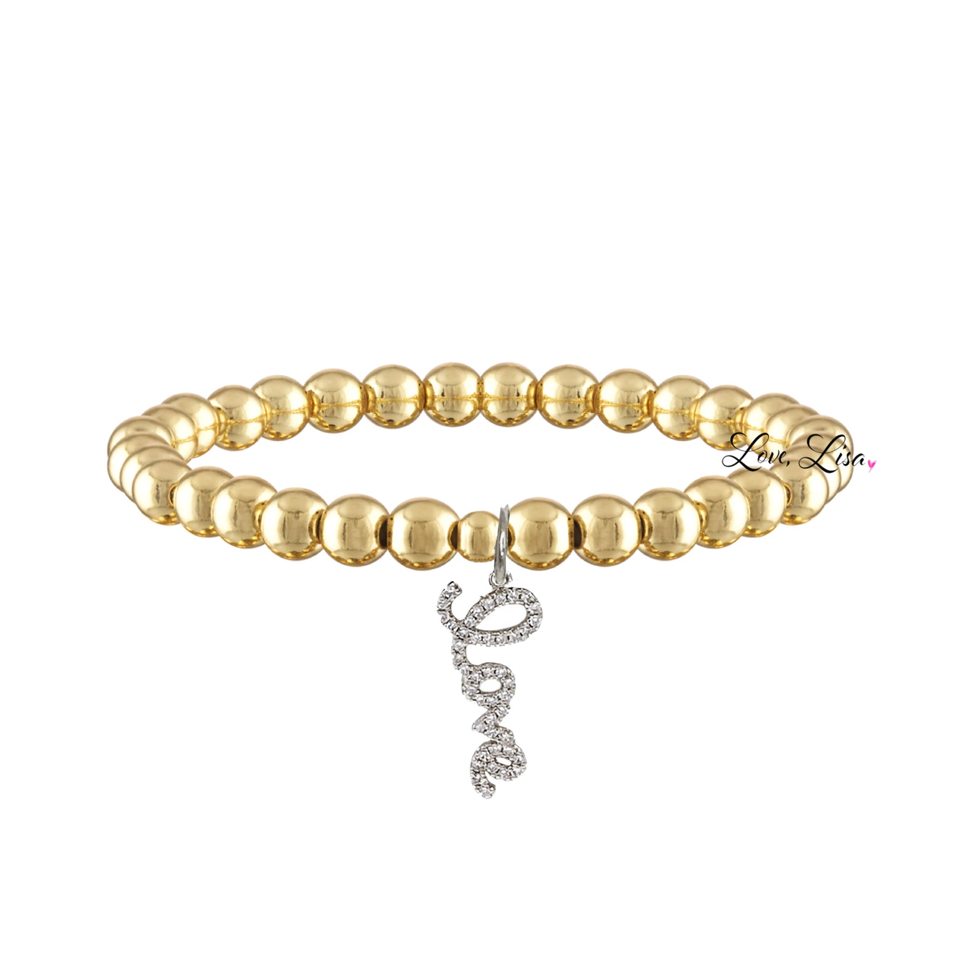 gold beaded bracelet with silver love charm elegant stackable jewelry