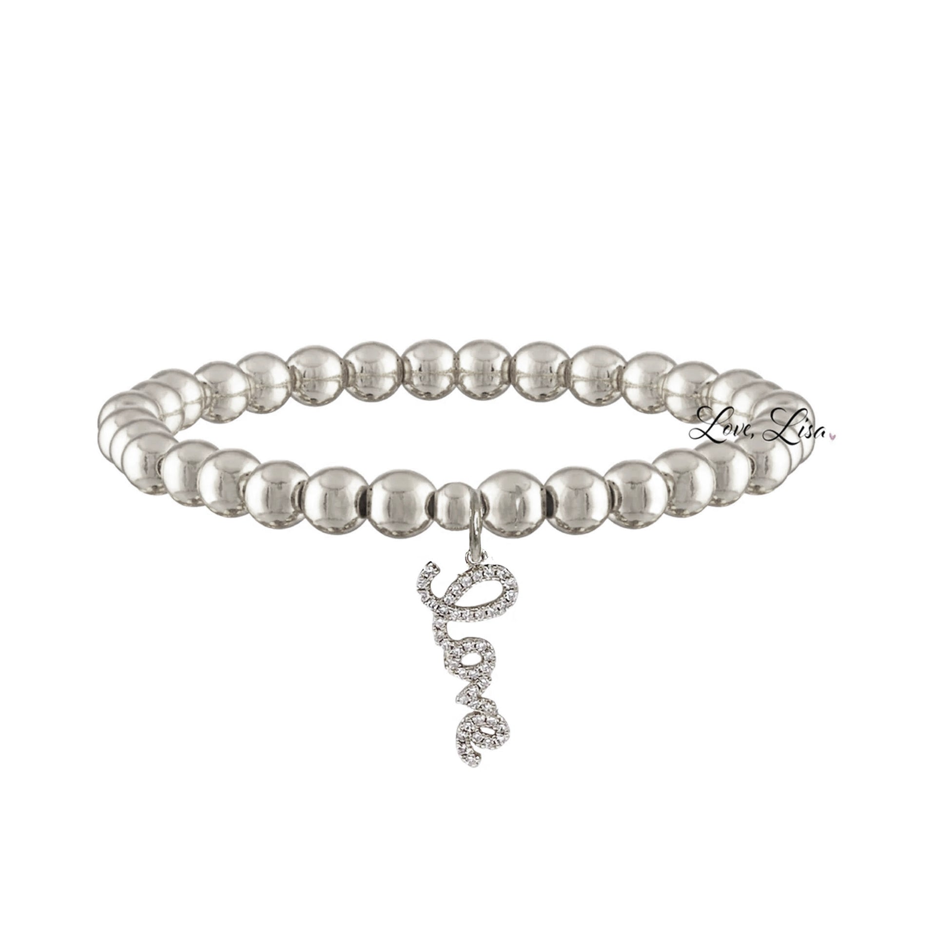 silver beaded bracelet with silver love charm timeless everyday jewelry