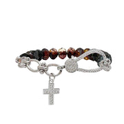 brown crystal beaded bracelet with silver cross charm faith jewelry