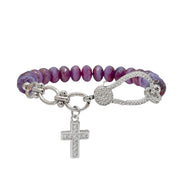 purple crystal beaded bracelet with silver cross charm meaningful gift
