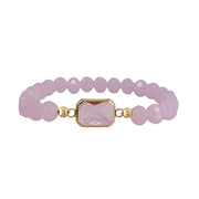 crystal rose crystal beaded stretch bracelet with rectangular faceted center stone