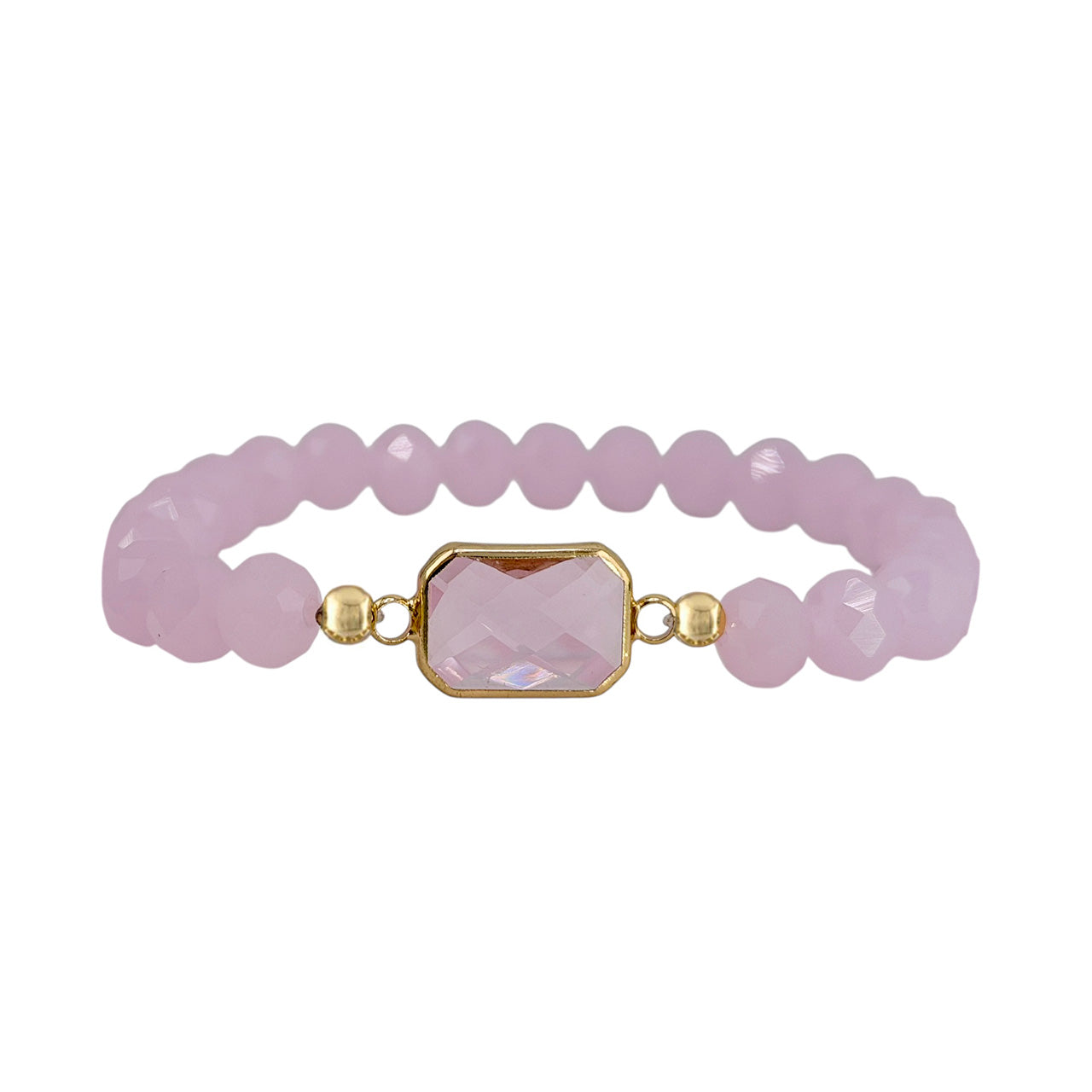 crystal rose crystal beaded stretch bracelet with rectangular faceted center stone
