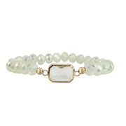 frosted aura crystal beaded stretch bracelet with gold framed rectangular crystal center