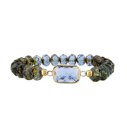 Love Lisa Hailey crystal beaded stretch bracelet with faceted crystal beads and rectangular gold framed center stone
