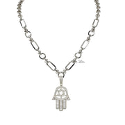 
Hailey Hamsa Necklace in silver and silver with star of david on bold chain