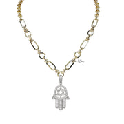 Hailey Hamsa Necklace in gold and silver with star of david on bold chain