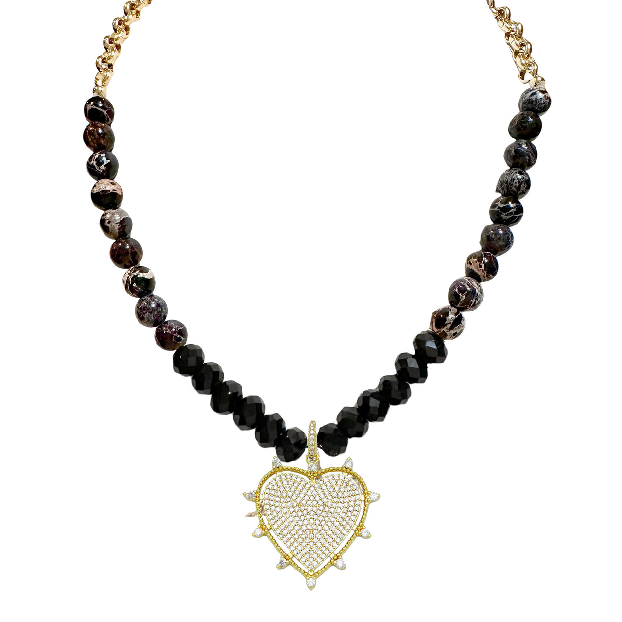 Love Lisa Hailey Heart Pavé Necklace black and gold beads
